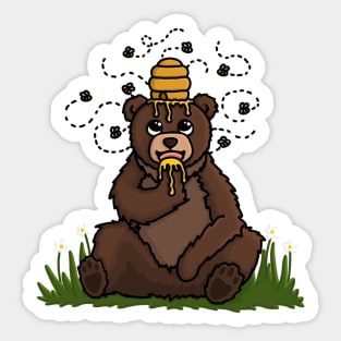 Happy Bear covered in Honey with a Beehive on his head. Sticker